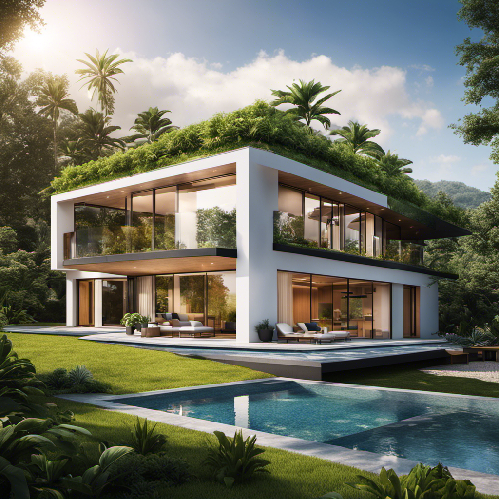 An image showcasing a modern house with solar panels on the roof, surrounded by lush greenery, while also featuring an underground geothermal system, symbolizing the shared energy efficiency benefits of both sources