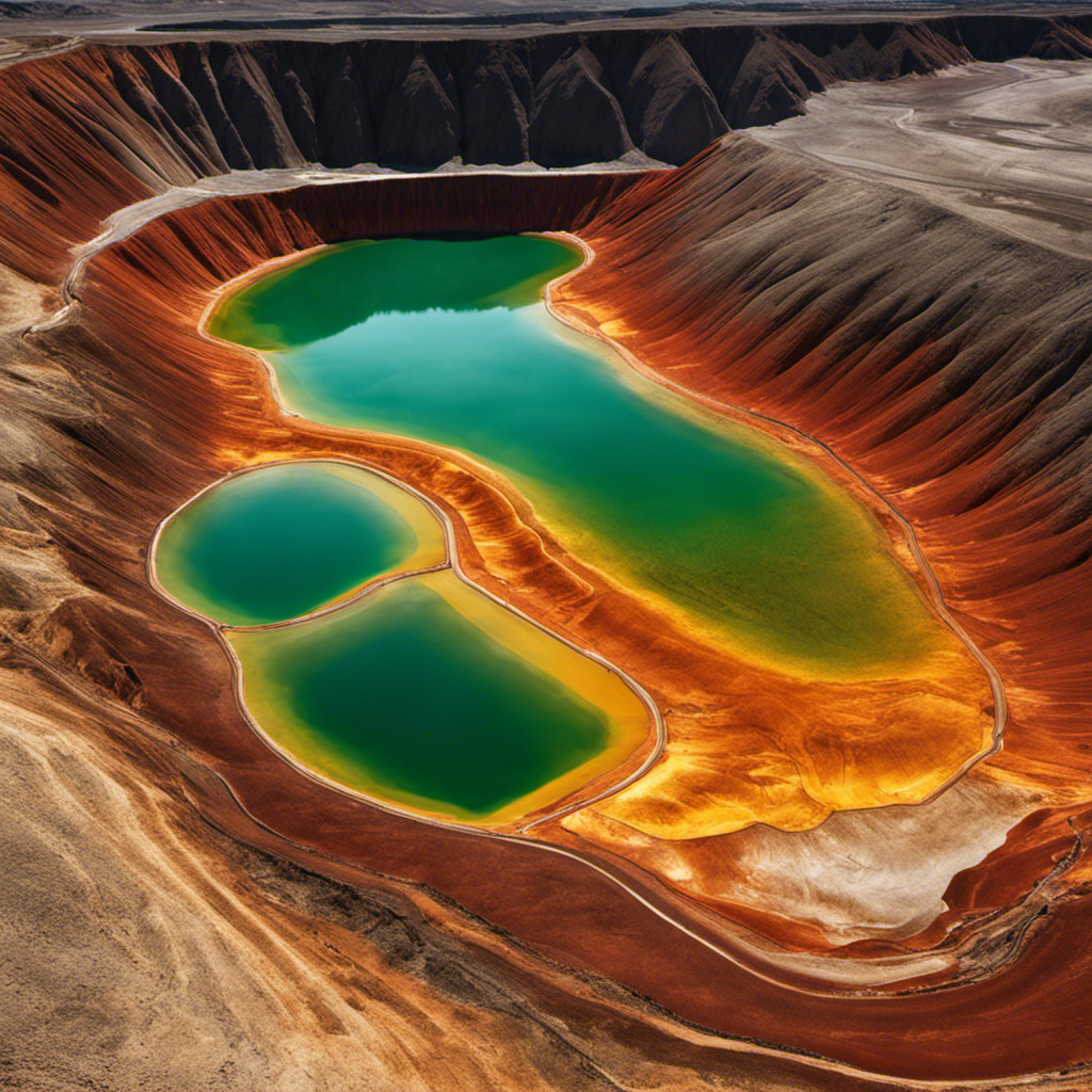 An image depicting a vast underground reservoir of geothermal energy, with layers of richly colored minerals, such as iron, copper, and sulfur, intermingled with the geothermal fluids