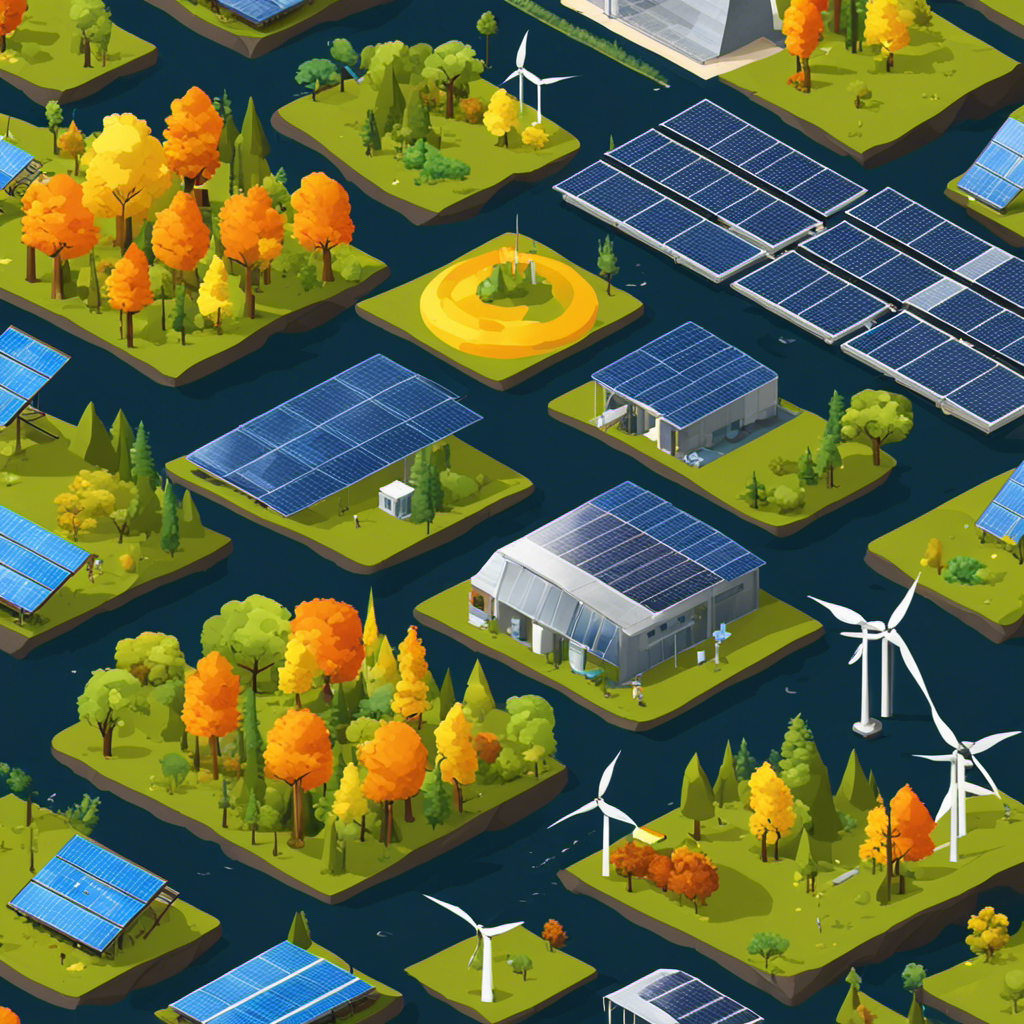 An image showcasing the diverse range of solar energy fuels, such as solar panels, wind turbines, hydropower stations, and geothermal plants, alongside Earth's support systems like forests, oceans, and ecosystems