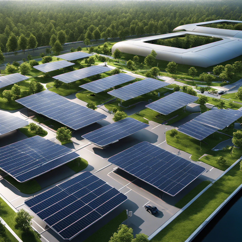 An image showcasing a futuristic solar panel array integrated into a smart city infrastructure