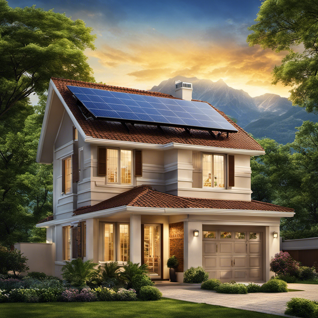 An image that vividly depicts the intricate transfer of energy from sunlight to a house, highlighting the pivotal role of inverters in converting DC power generated by solar panels into AC power for household consumption