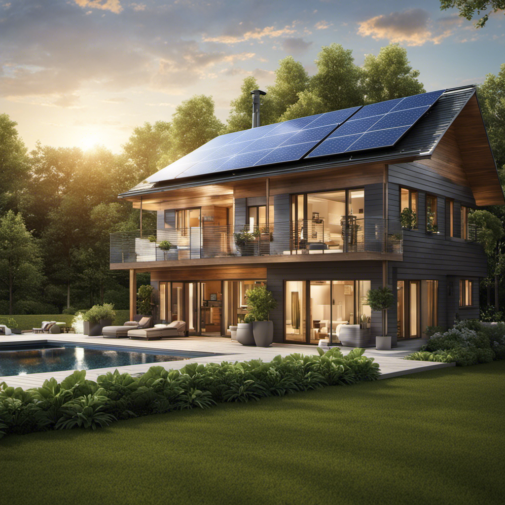 An image that depicts a house with a solar panel system, showcasing the intricate flow of sunlight converting into electricity