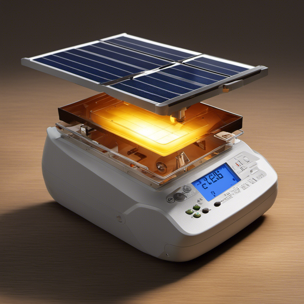 An image depicting a solar panel absorbing sunlight, converting it into electrical energy, which is then stored in a battery