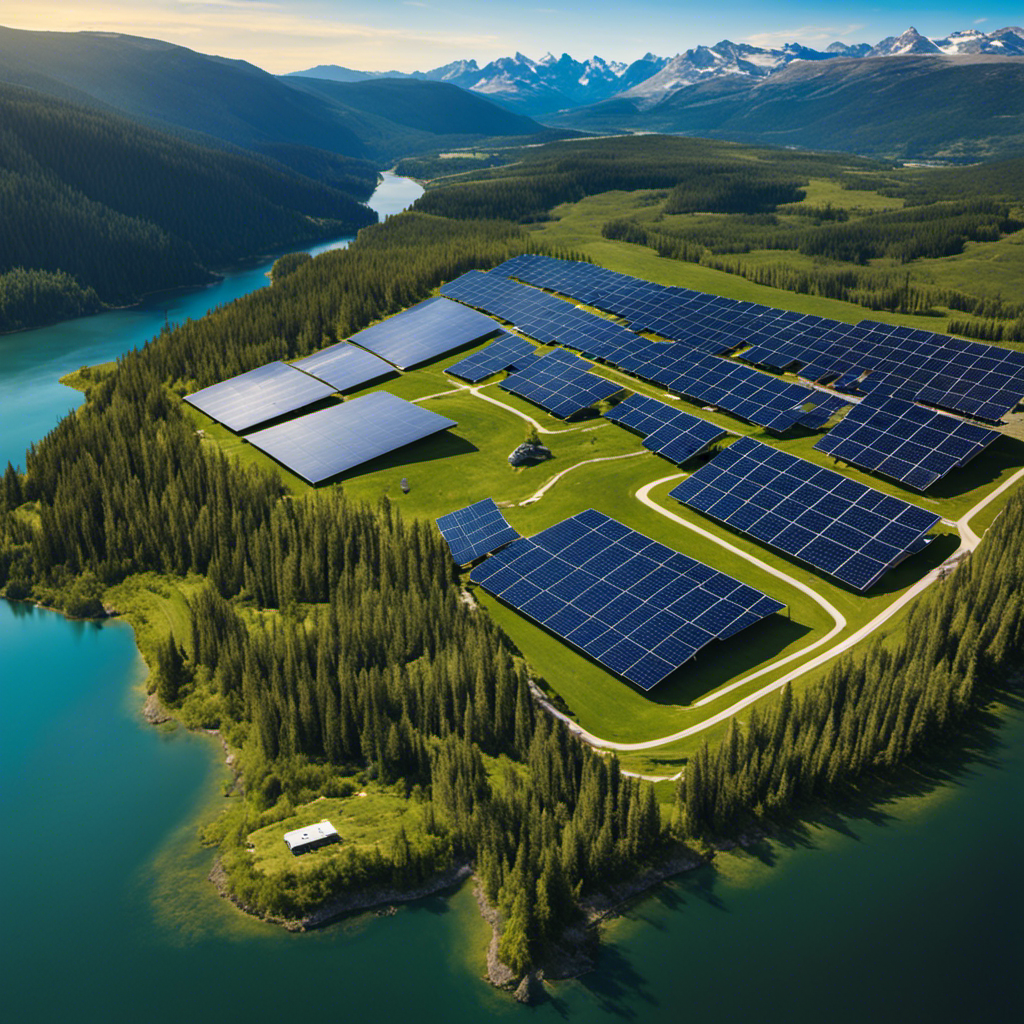 An image depicting a vast Canadian landscape with multiple solar panels covering a significant portion of the scenery