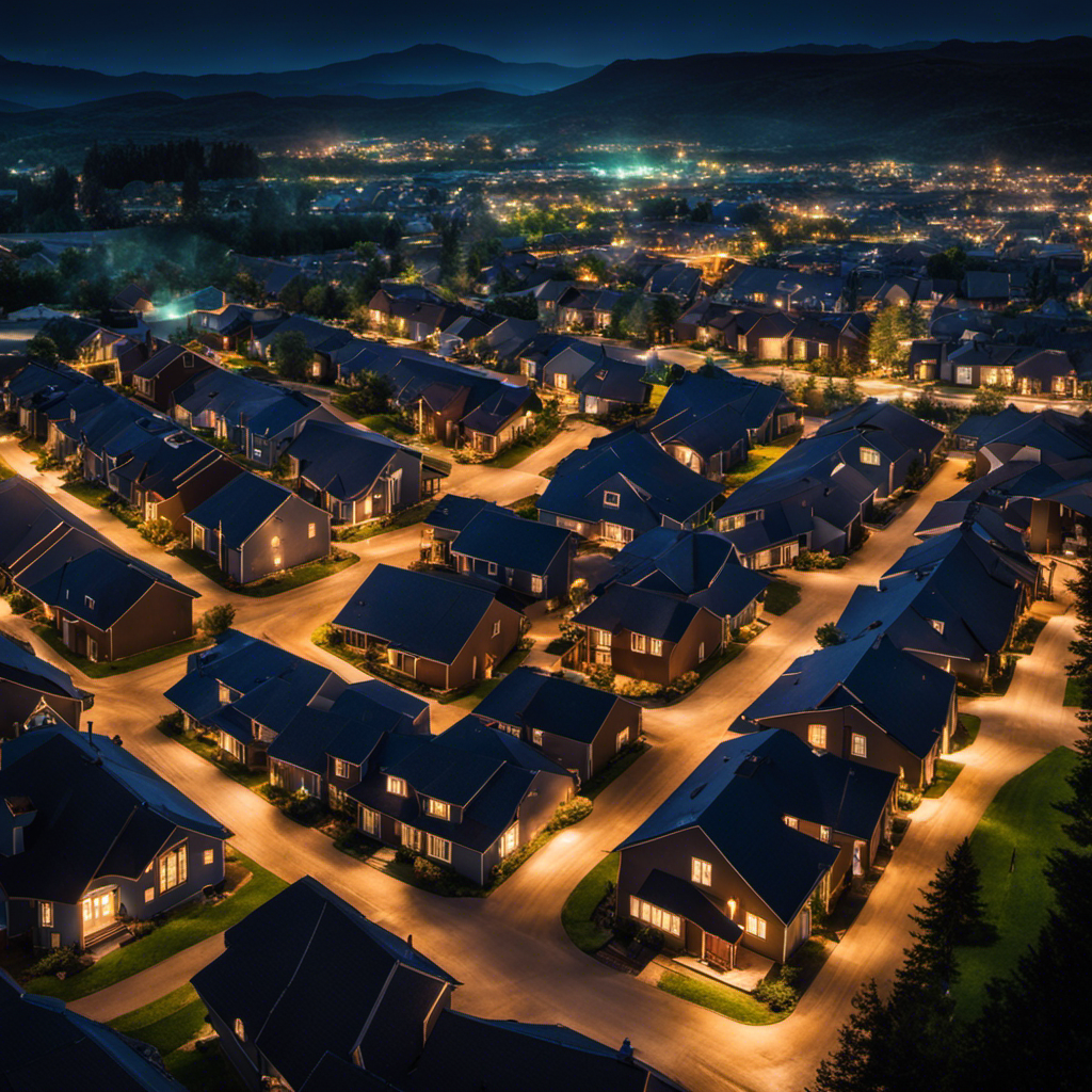 An image of a darkened neighborhood at night, illuminated by a single house with warm light emitting from its windows