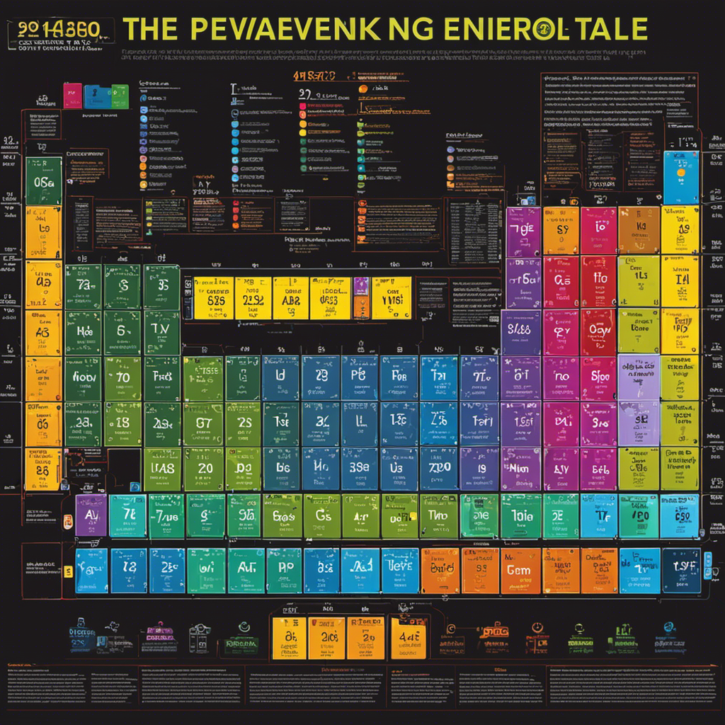 An image depicting a periodic table with bold, vibrant colors
