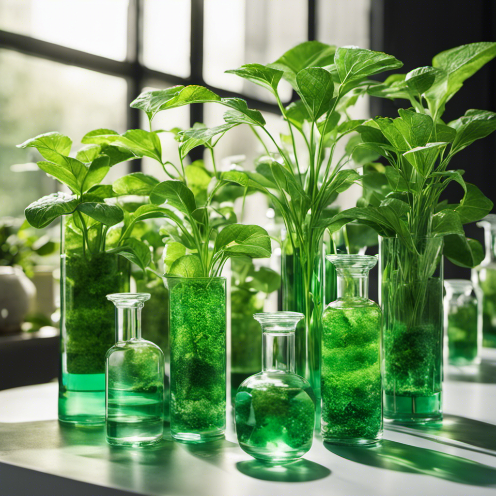An image showcasing vibrant green chlorophyll pigments absorbing sunlight, converting it into chemical energy through the process of photosynthesis