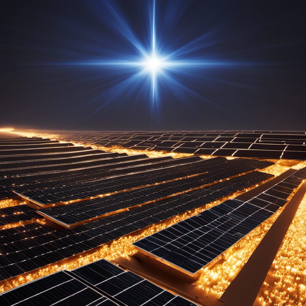 An image capturing the intricate transformation of light energy as it penetrates a solar panel, showcasing the photons' journey through the panel's layers, their conversion into electrical energy, and the resulting radiance emitted by the panel