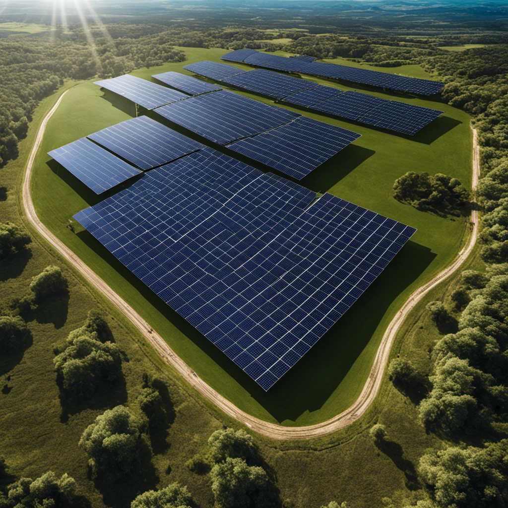 An image showcasing a vast expanse of land with solar panels stretching as far as the eye can see, emphasizing the significant land requirements of solar energy, highlighting its potential impact on the environment and land use
