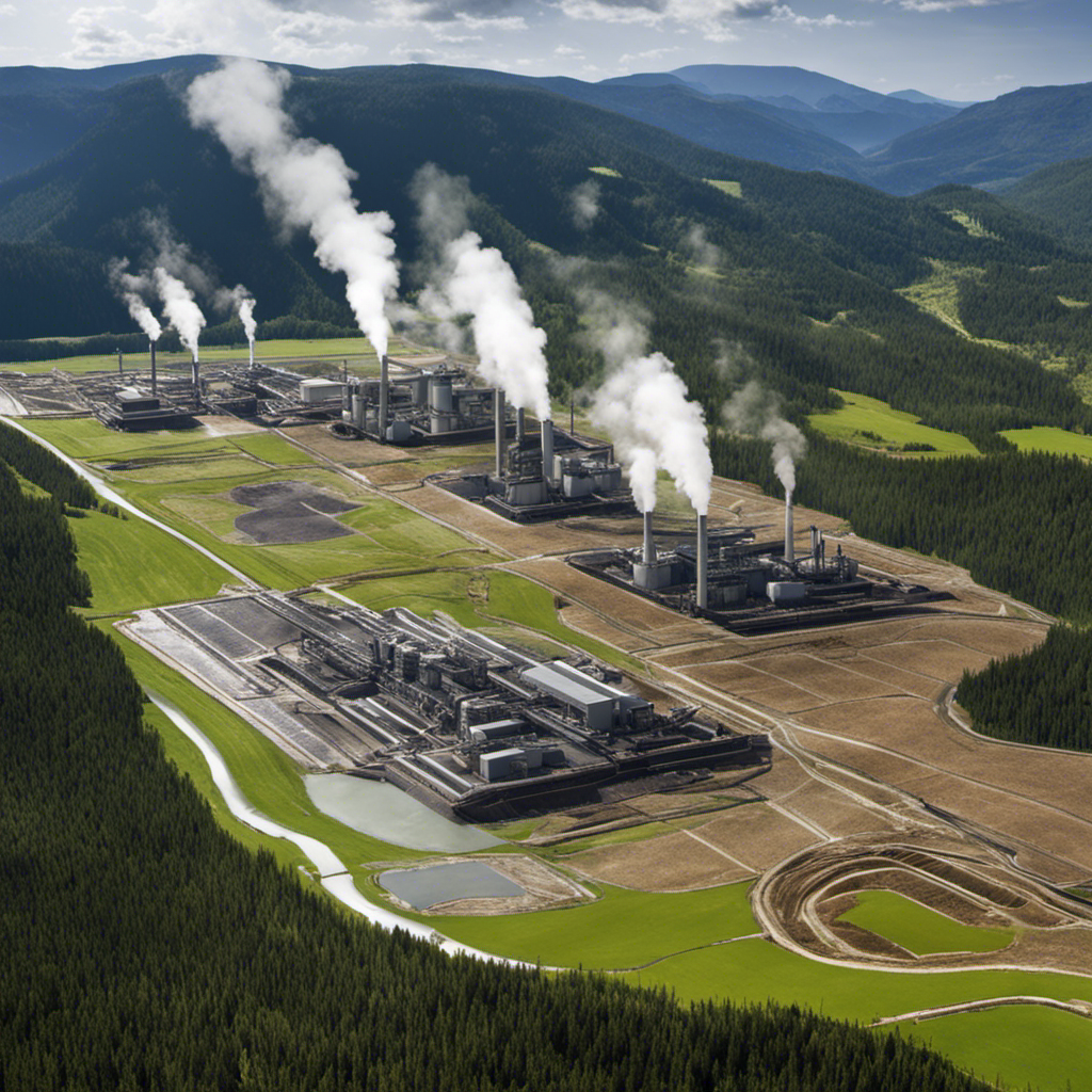 An image depicting a vast landscape with multiple layers of geothermal power plants, each utilizing the residual heat of the previous plant, showcasing the cascaded use of geothermal energy