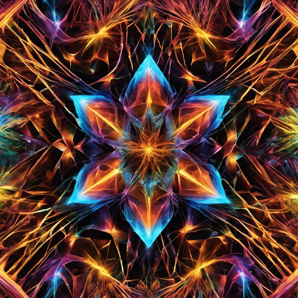 An image showcasing a crystal lattice structure with positively charged ions surrounded by negatively charged ions, demonstrating the concept of lattice energy through vibrant colors and geometric patterns