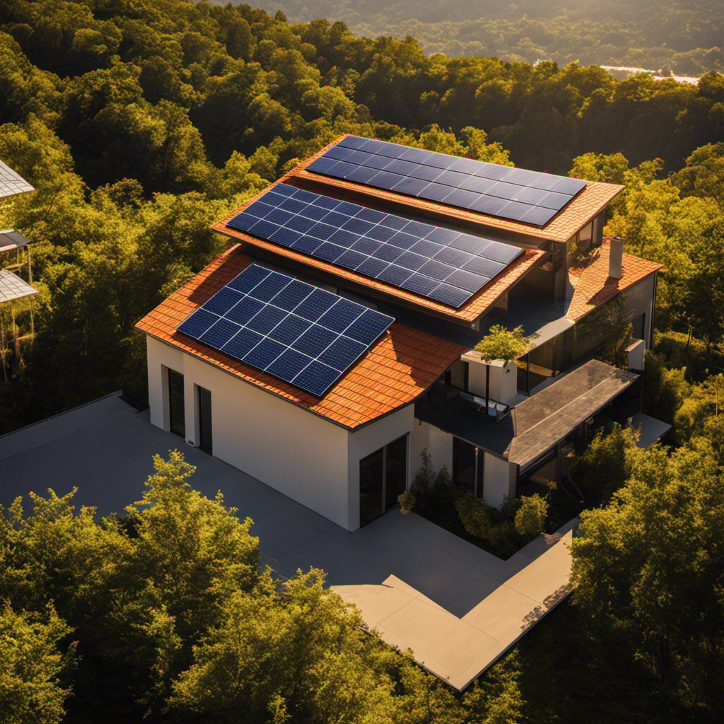 An image showcasing a vibrant rooftop solar panel installation, basking in the golden sunlight