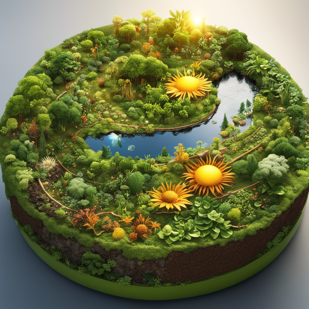 An image depicting the intricate journey of solar energy as it transforms into organic matter during the nutrient cycle