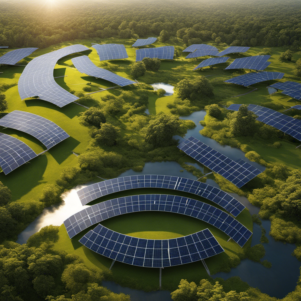An image showcasing a vast landscape with solar panels covering the ground, seamlessly blending with nature