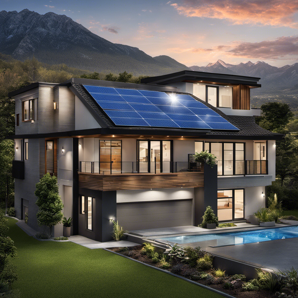 An image that showcases a sprawling 3000 sqft home with a solar panel installation on its rooftop, highlighting the intricate wiring system connecting the panels to the house