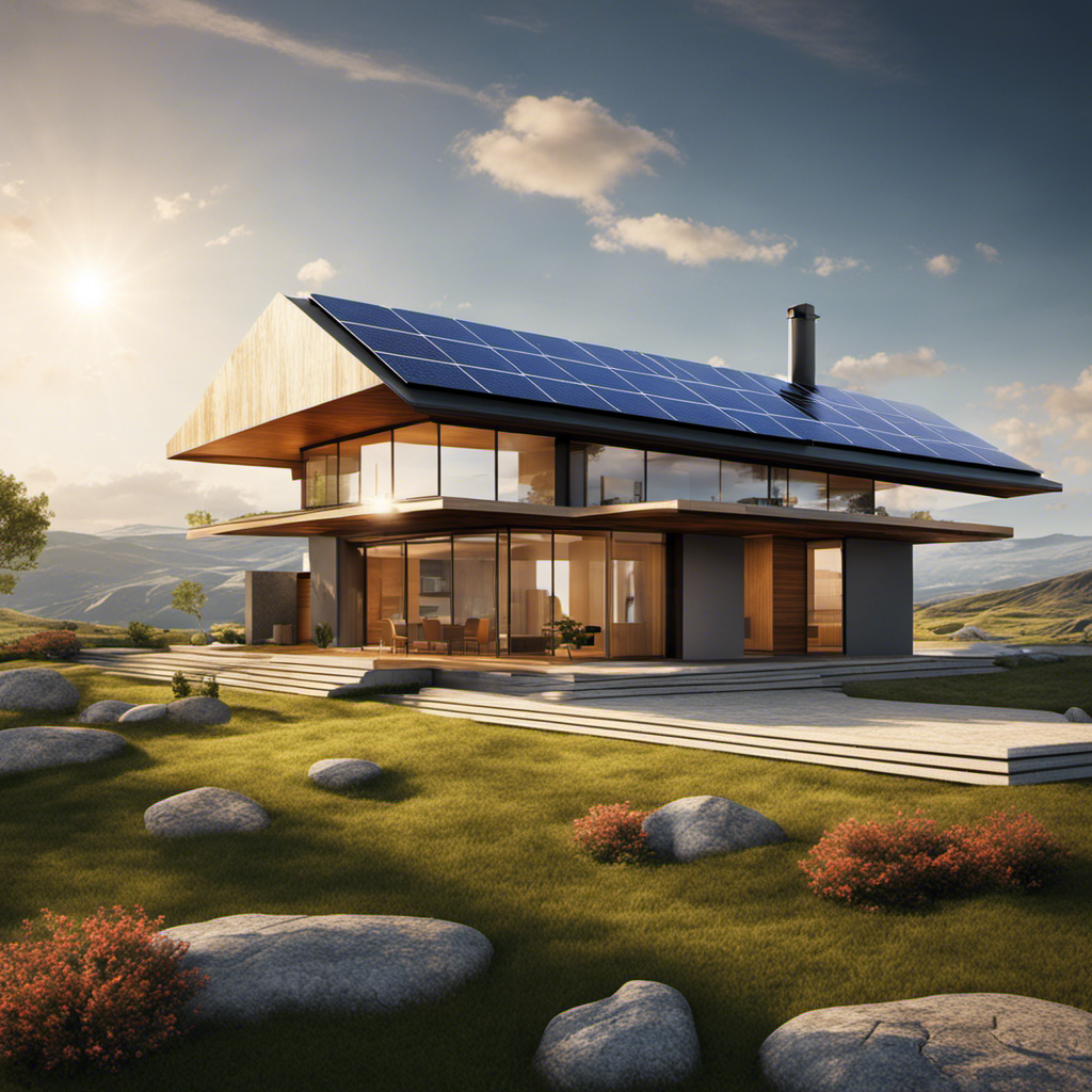 An image that depicts a house with solar panels on the rooftop, surrounded by sunlight, while underground, geothermal pipes extend into the earth, showcasing the contrasting methods of harnessing renewable energy