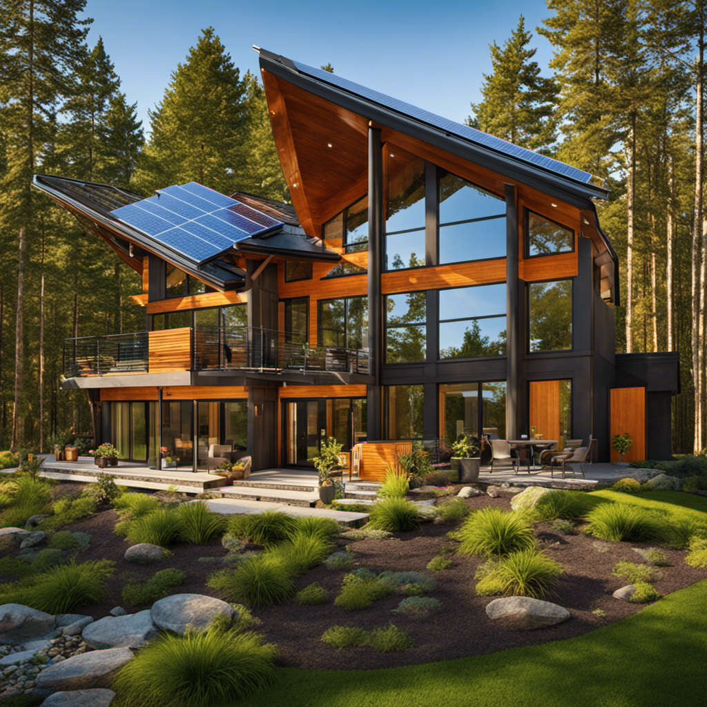 An image showcasing a home equipped with both passive and active solar energy systems