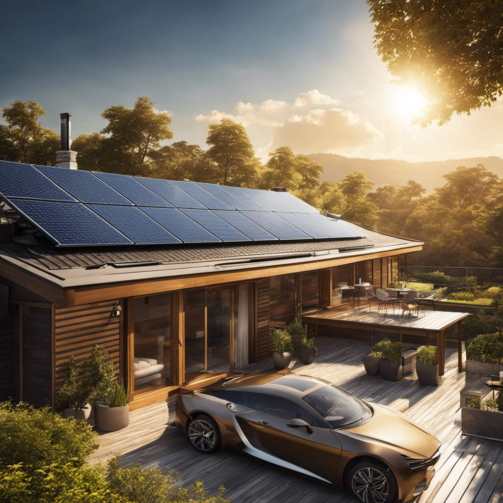 An image showcasing a sunny rooftop with two sets of solar panels