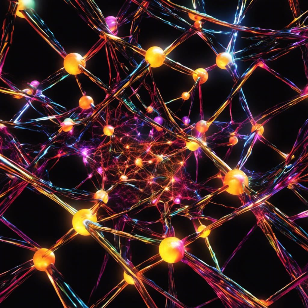 An image showcasing the concept of lattice energy: a vibrant, interconnected network of atoms with electrified bonds, radiating potent energy