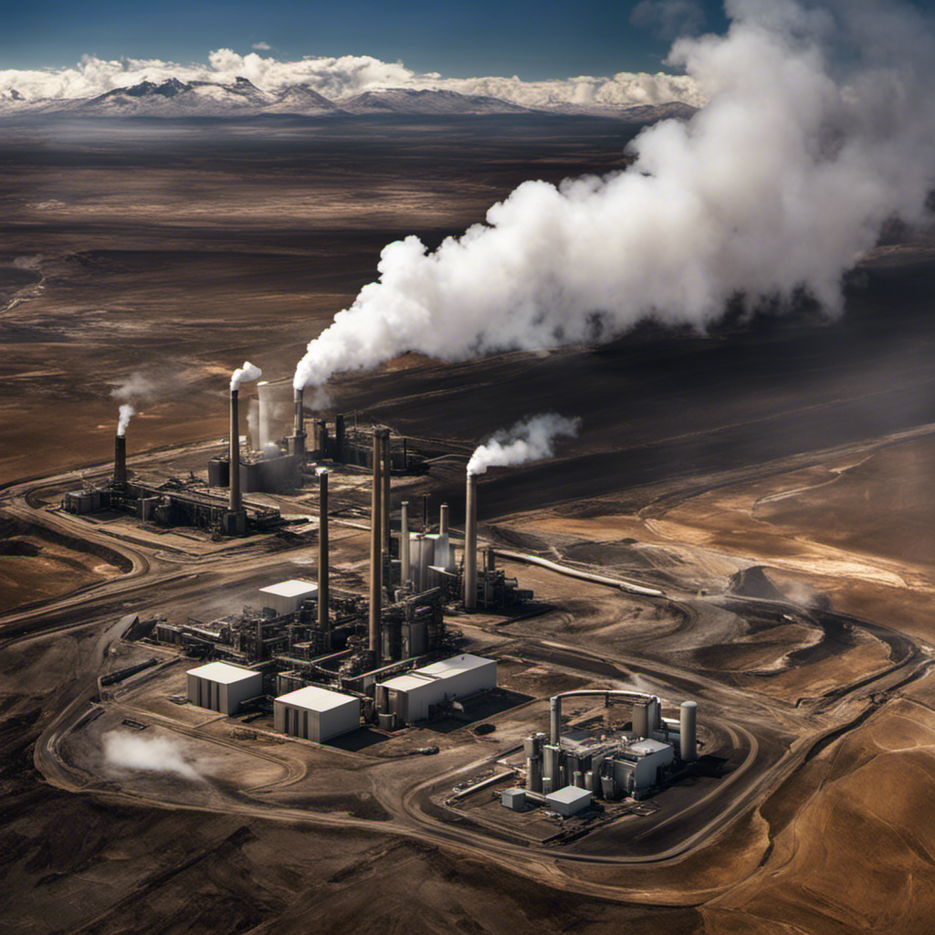 An image featuring a vast geothermal power plant surrounded by barren, cracked earth