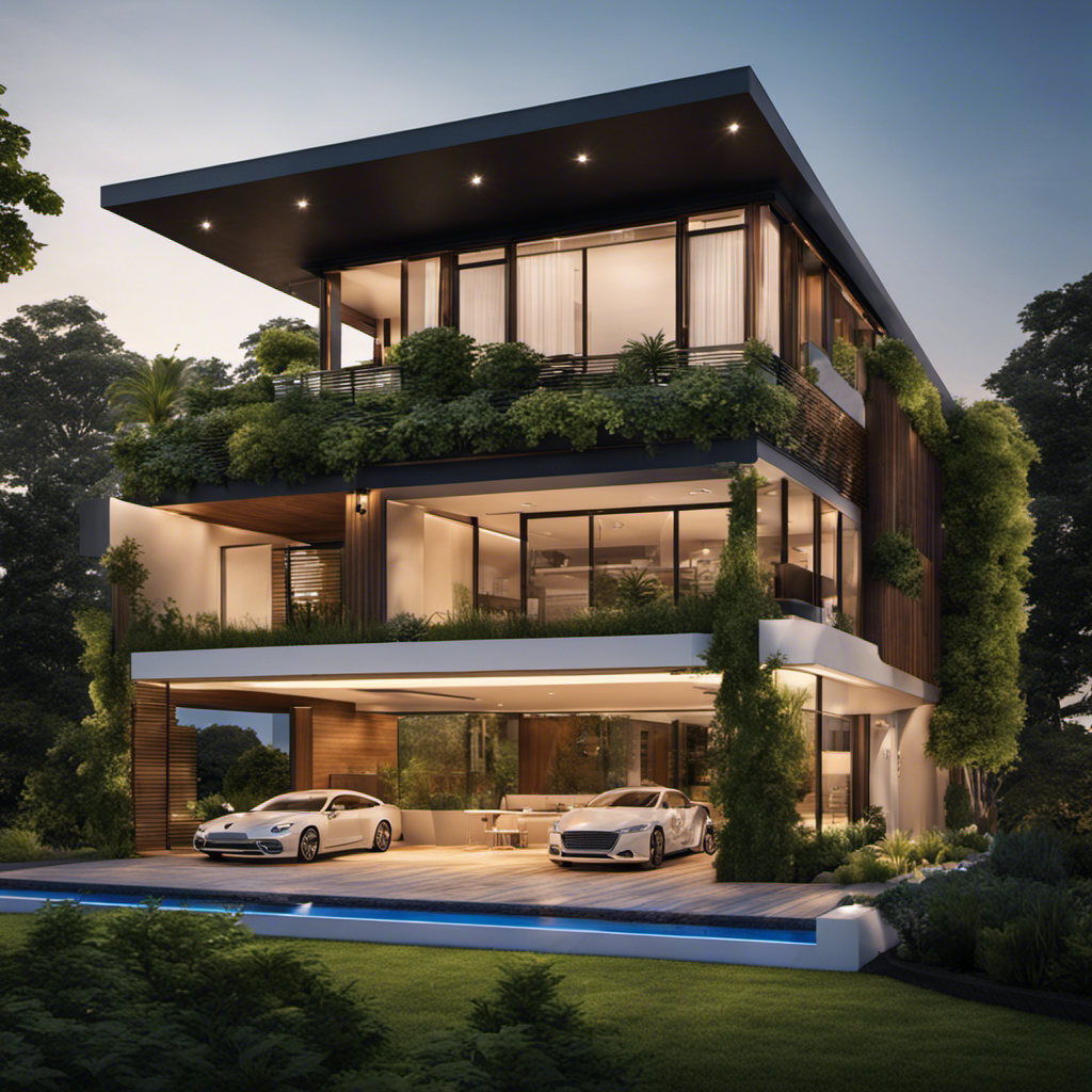 An image showcasing a modern residential rooftop adorned with solar panels, seamlessly blending into the surrounding environment, evoking a sense of sustainability and harnessing the power of solar energy