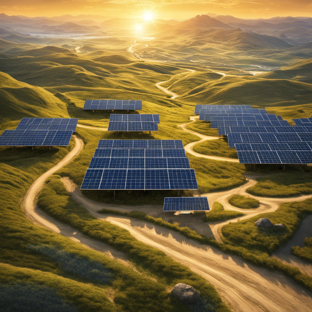 An image depicting a vast, sun-drenched landscape with a single solar panel amidst a sea of towering traditional power plants, symbolizing the stark contrast between the underutilization of solar power and the overwhelming dominance of conventional energy sources