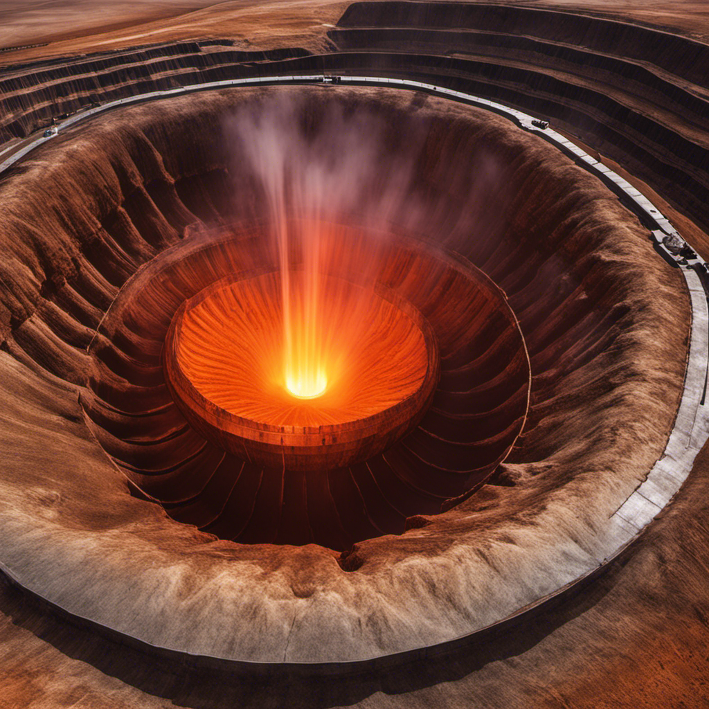 An image showcasing a deep well penetrating the Earth's layers, revealing the underground reservoir of hot water