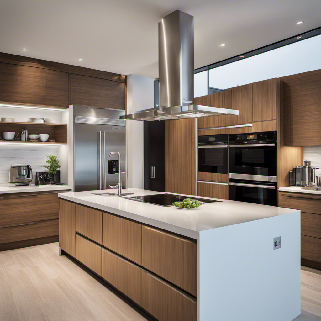 An image showcasing a modern kitchen with sleek, energy-efficient appliances