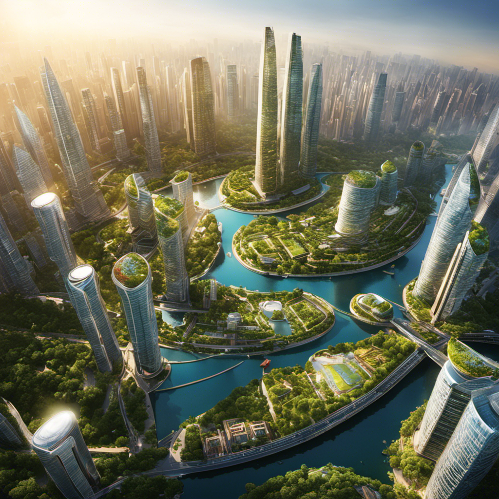 An image showing a vibrant, sprawling Chinese cityscape immersed in sunlight, with countless solar panels adorning rooftops, highways, and even vertical gardens, showcasing China's ambitious goal of achieving a fully solar-powered future