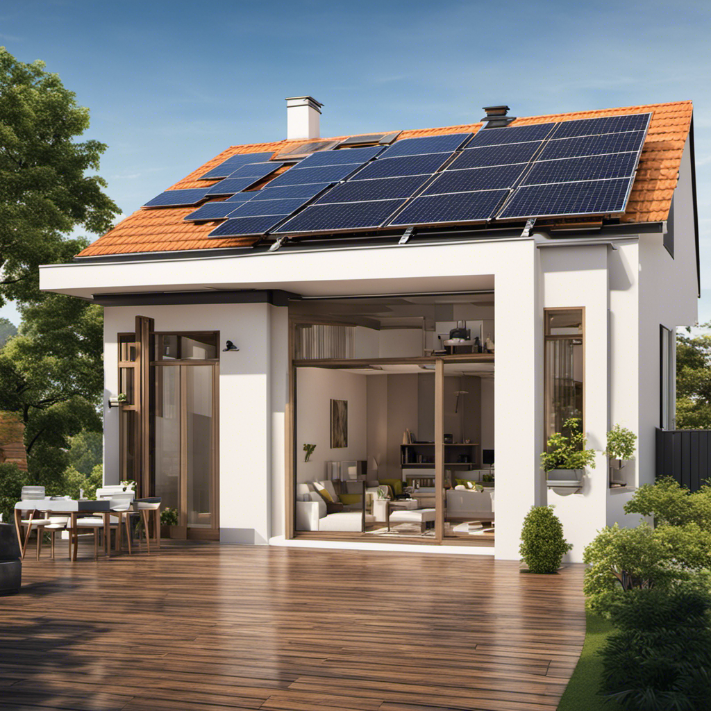 An image showcasing a sun-drenched rooftop with solar panels, efficiently converting sunlight into clean, renewable energy