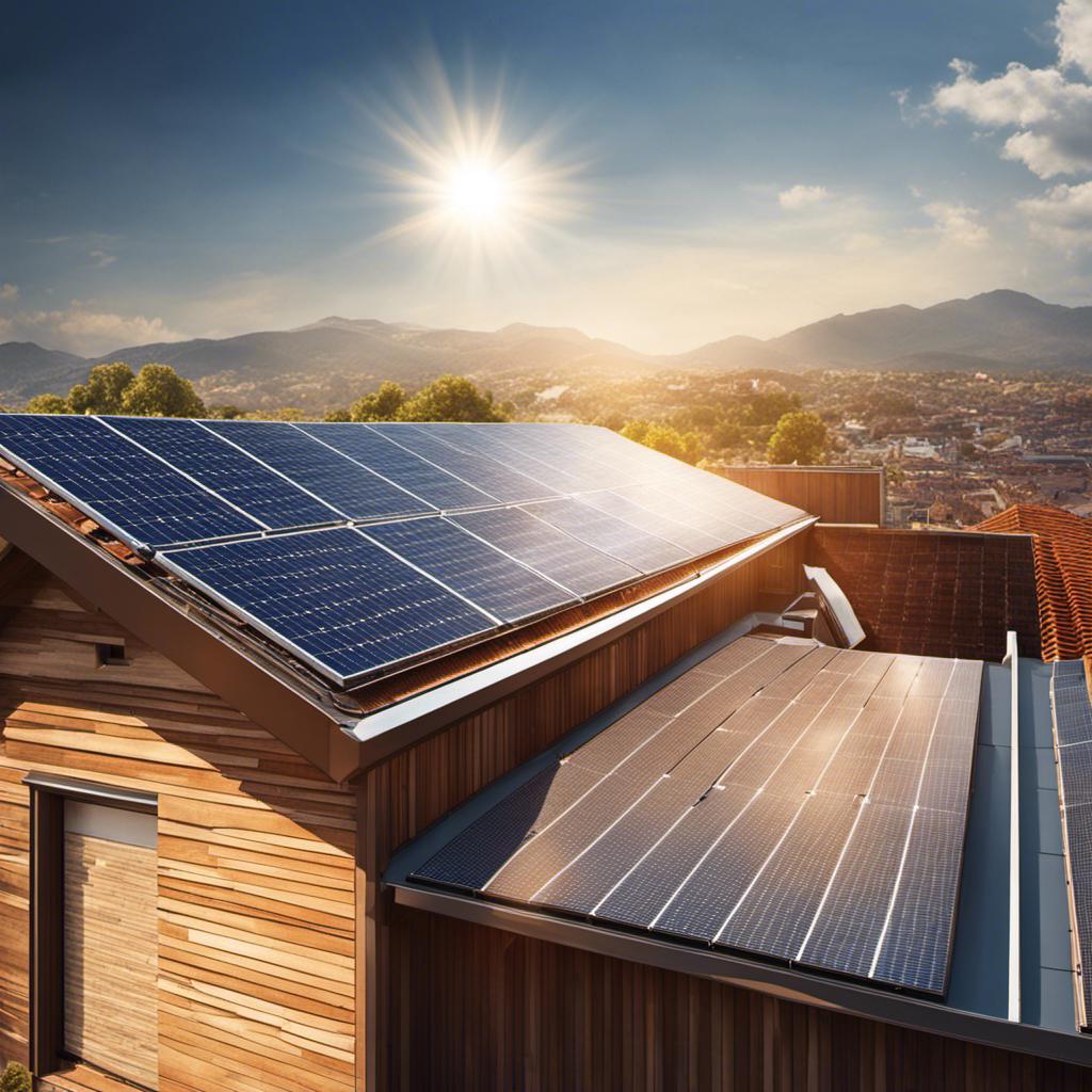 An image showcasing a sun-drenched rooftop with solar panels, absorbing radiant energy