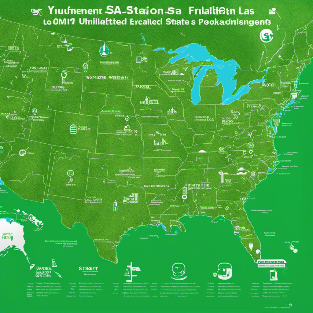 An image showcasing a map of the United States, highlighting states with hydrogen fuel stations in vibrant green
