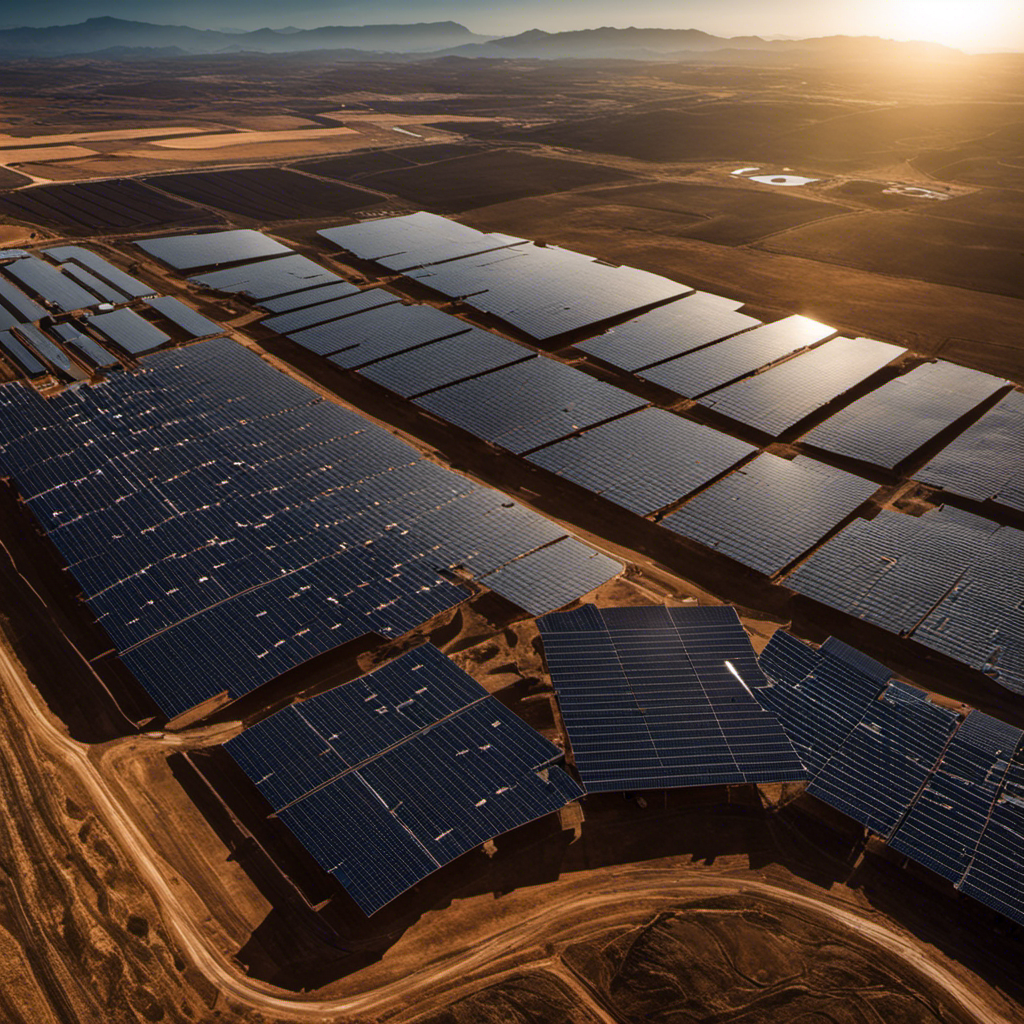 An image showcasing Spain's first solar power plant, capturing the vast expanse of solar panels glistening under the sun's rays