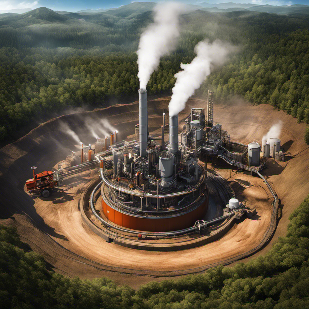 An image that showcases the intricate process of geothermal energy generation, depicting a deep well drilling into the Earth's crust, with pipes extracting hot water or steam, which is then transported through a turbine, resulting in clean, renewable energy