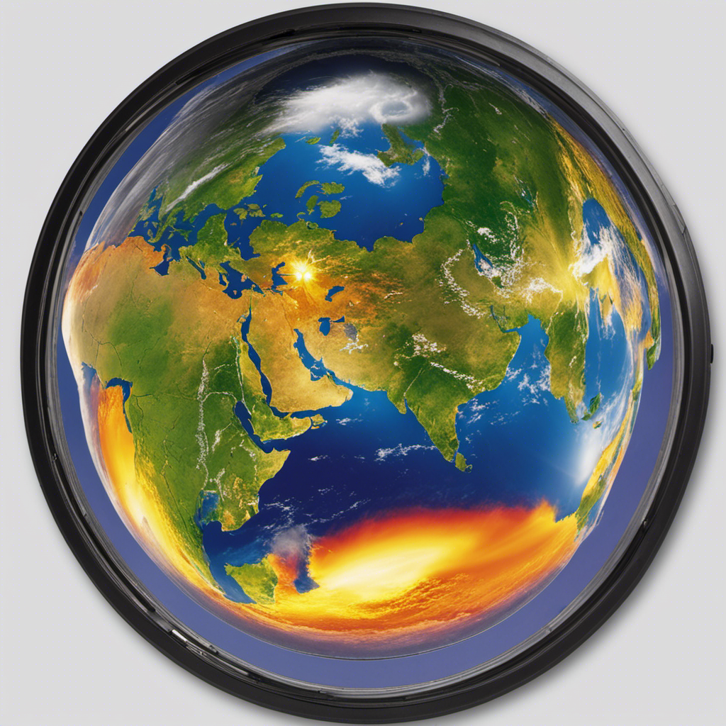An image showcasing a vibrant Earth surrounded by a protective ozone layer, with vivid rays of solar energy penetrating the atmosphere, highlighting the harmful UV radiation that the ozone layer shields us from