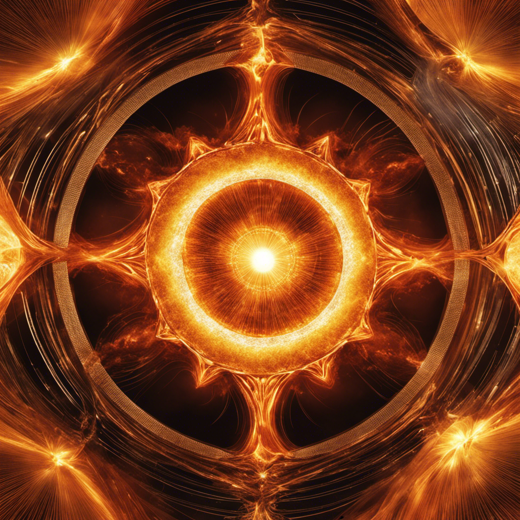 An image that vividly portrays the genesis of solar energy, capturing the intricate dance of hydrogen atoms within the fiery core of a star, where fusion reactions occur and release boundless light and heat