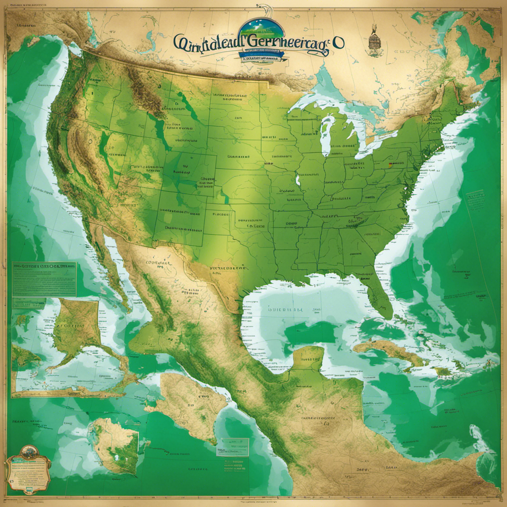 An image showcasing a vibrant map of the United States, with varying shades of green indicating the regions where residential geothermal energy is most prevalent
