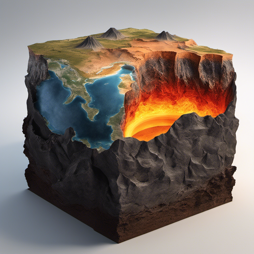 An image that depicts the layers of the Earth's crust, mantle, and core, illustrating how geothermal energy is stored within the hot, molten rocks and magma reservoirs deep beneath the Earth's surface