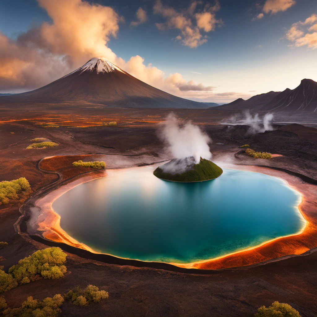 An image showcasing diverse landscapes, including volcanic regions, hot springs, and underground geothermal power plants, hinting at the potential countries that will harness geothermal energy