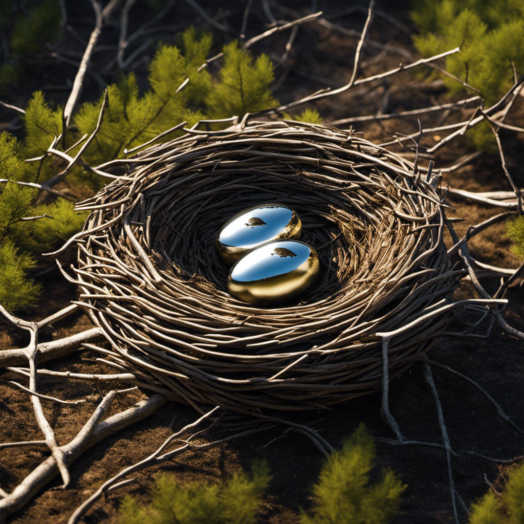 An image that showcases a deserted bird's nest, fallen from a branch, surrounded by solar panels