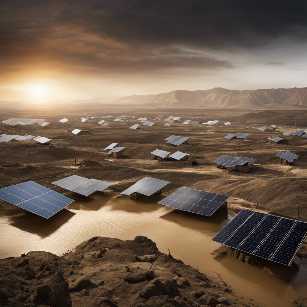 An image showcasing a barren landscape with polluted air and contaminated water sources, illustrating the absence of solar panels