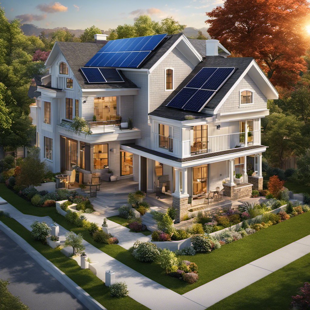 An image depicting a diverse group of homeowners, with solar panels installed on their rooftops, receiving government incentives like tax credits, grants, and rebates, showcasing how these incentives aren't just a financial benefit but also an environmental one