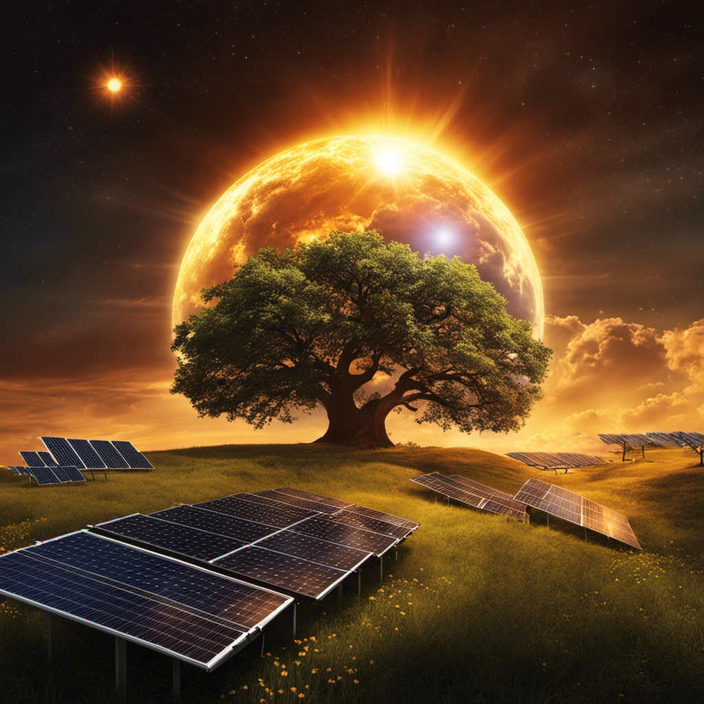 An image showcasing a solar energy system, beautifully capturing its ability to generate electricity but omitting any depiction of energy storage capabilities
