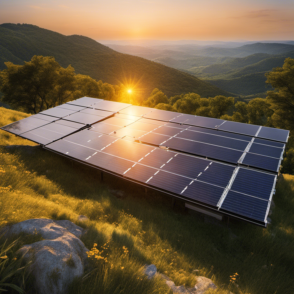 An image showcasing a sun-drenched landscape with solar panels covering rooftops, generating clean and renewable energy