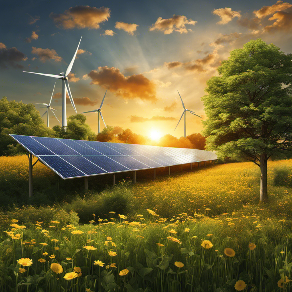 An image showcasing a variety of renewable energy sources, with a clear focus on one that stands apart from the rest