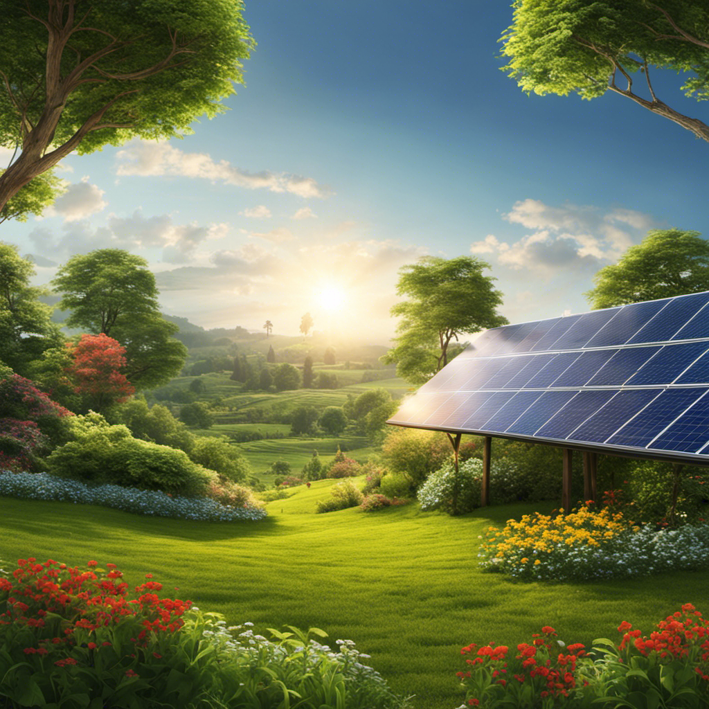 An image that showcases a vibrant green landscape with solar panels gleaming under the sun, providing clean and renewable energy