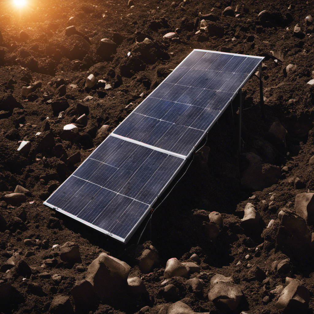 An image showcasing a solar panel covered in dirt and debris, with a darkened surrounding environment, symbolizing the disadvantage of reduced efficiency and maintenance challenges faced by solar energy due to its vulnerability to environmental elements