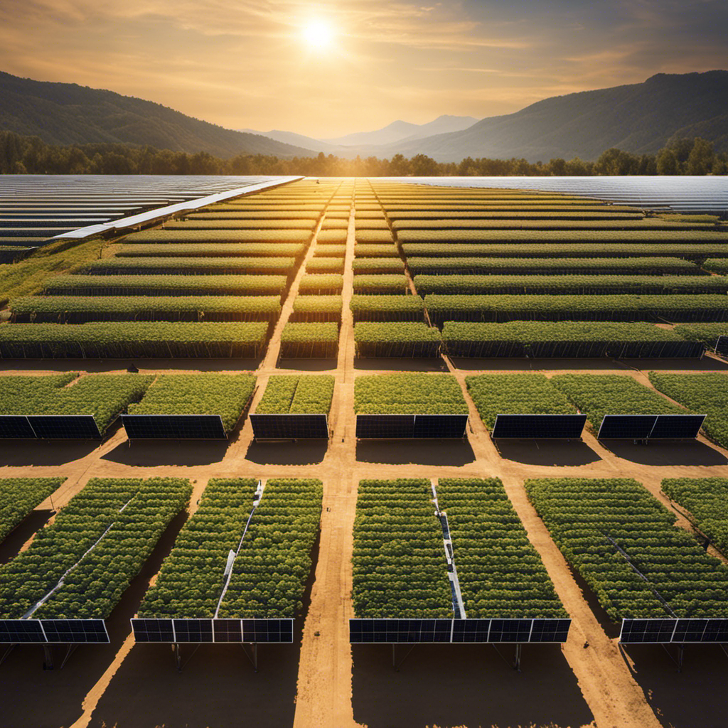 An image showcasing a vast field of solar panels, harnessing the sun's energy