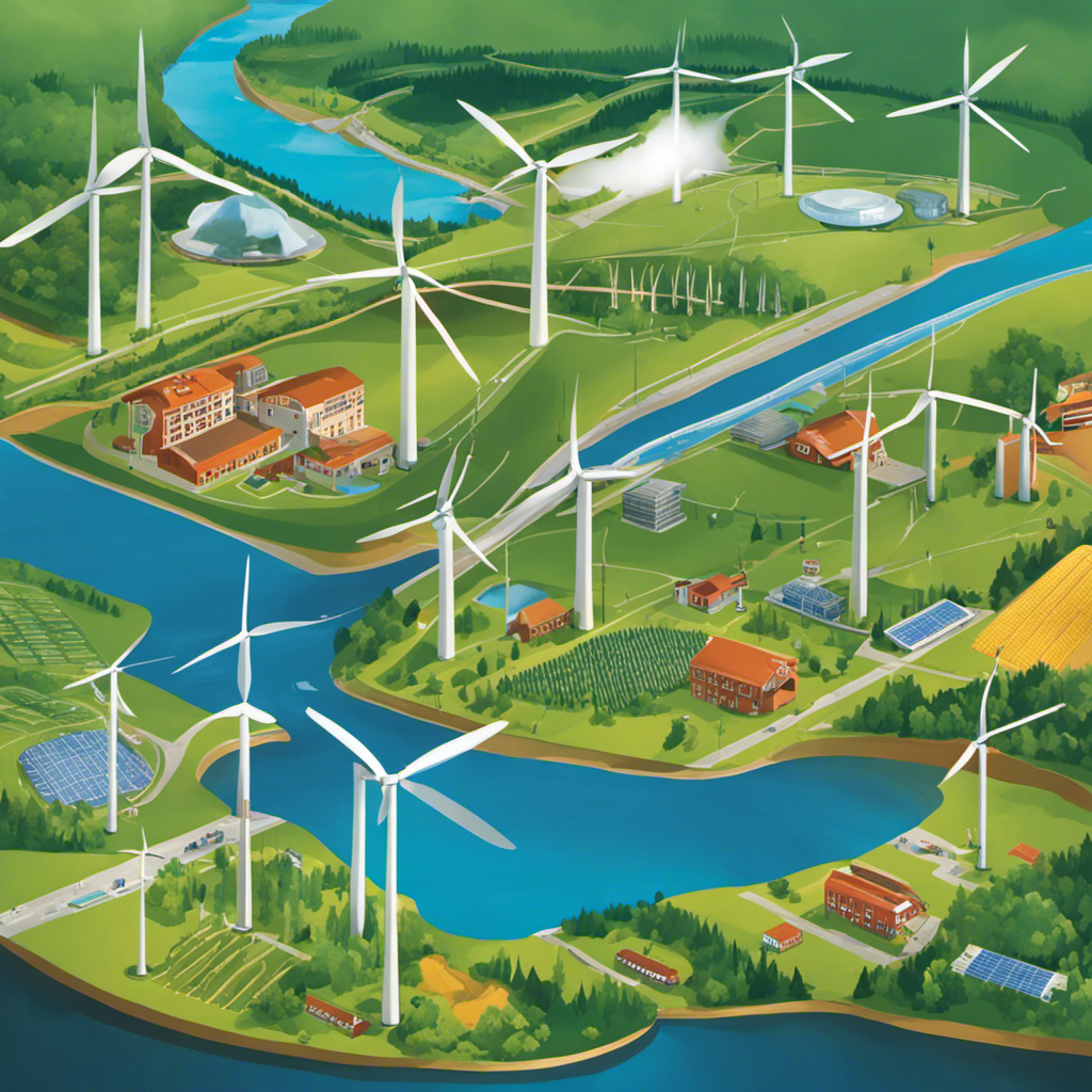 An image showcasing a variety of energy sources, including wind turbines, hydroelectric dams, geothermal power plants, and fossil fuel power plants, with a clear focus on one that is not derived from solar energy