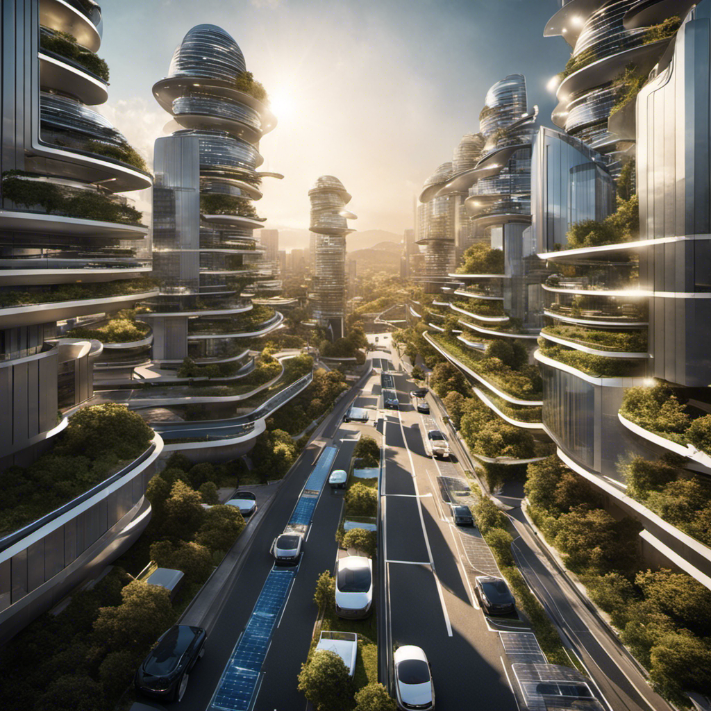 An image showcasing a futuristic cityscape with solar panels integrated into every building and vehicle, highlighting the seamless integration of solar energy